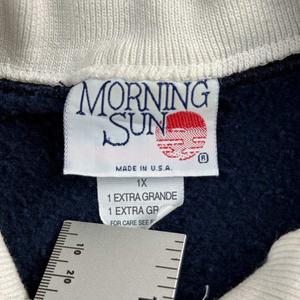 Vintage Morning Sun Halloween Collared Sweatshirt Navy Blue Pumpkin Cat 1X USA - Picture 3 of 7